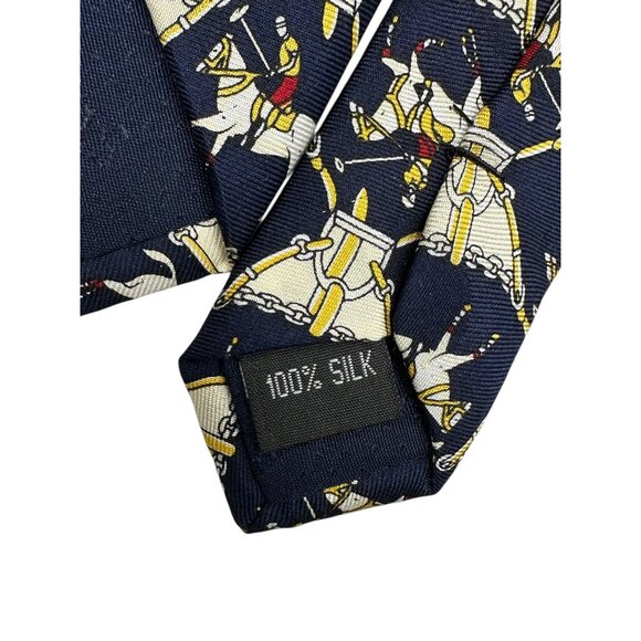 Handmade Supersmart 100% Silk Blue Equestrian Polo Pattern Mens Necktie - Picture 6 of 6